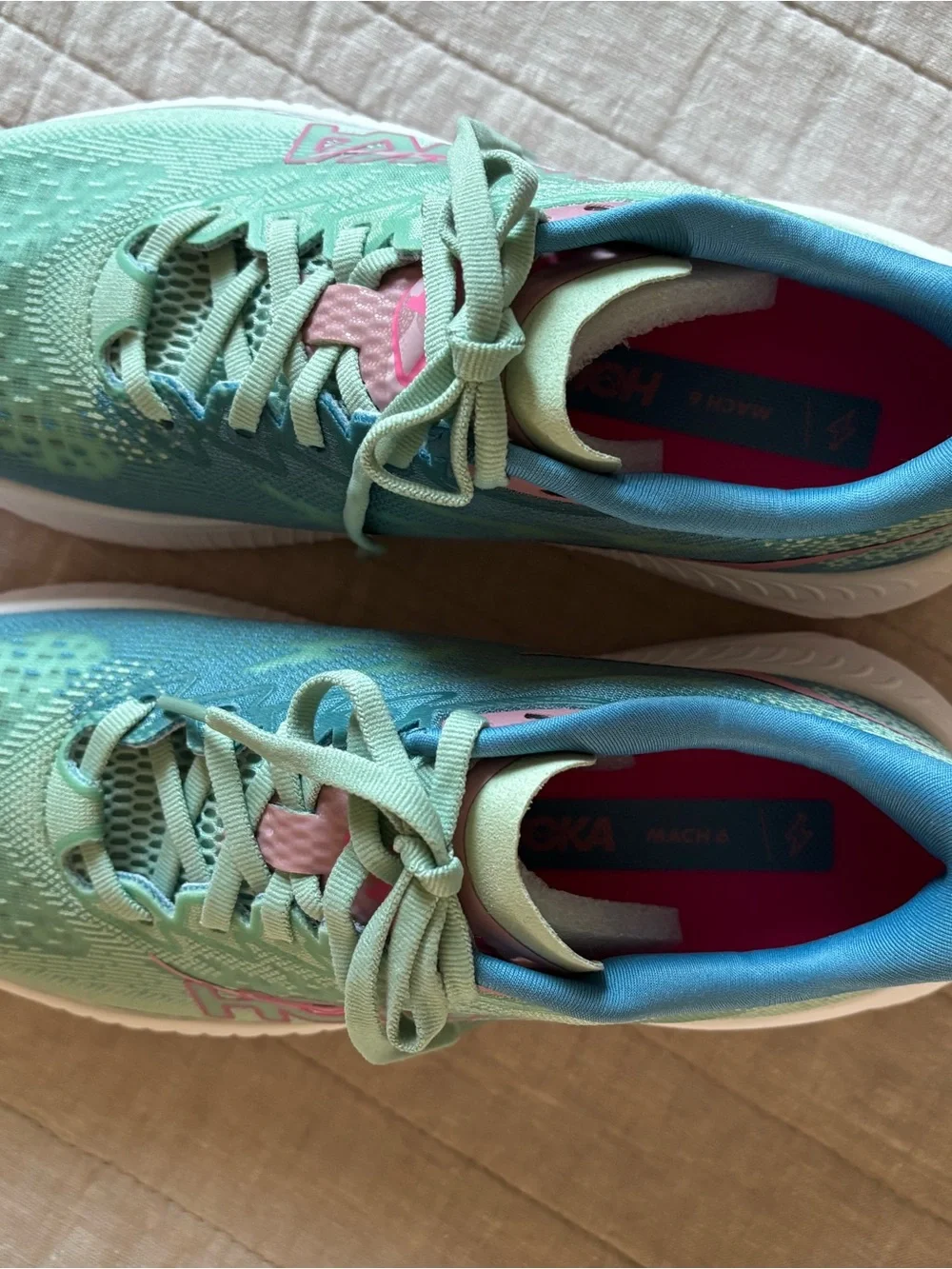 Women’s Hoka Mint Green and Teal Running Shoes size 8